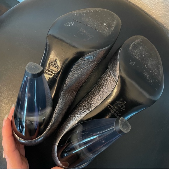 Colin Robertson gun metal grey Leather Peep toe Pumps with chunky lucite heel - Picture 7 of 10